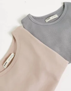 Pull&Bear 2 Pack Ribbed Baby Tee In Beige