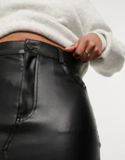 Pull&Bear Faux Leather Split Front Midi Skirt In