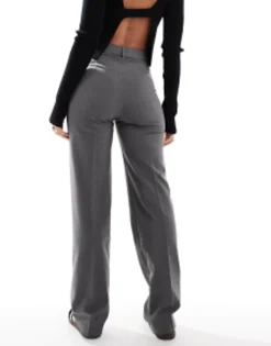 Pull&Bear High Waisted Seam Front Tailored Straight Leg Trouser In
