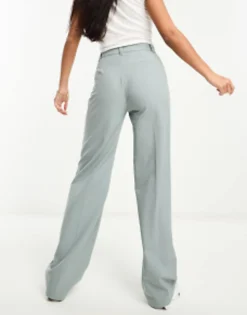 Pull&Bear High Waisted Tailored Straight Leg Trouser In Pale Blue