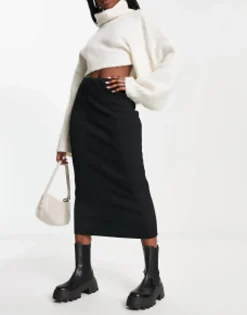 Pull&Bear Ribbed Midaxi Skirt In