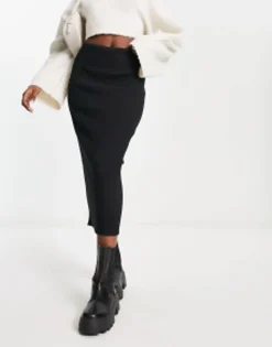 Pull&Bear Ribbed Midaxi Skirt In