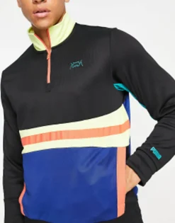 Puma Basketball Pullover 1/4 Zip Top In Colourblock And Yellow