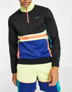 Puma Basketball Pullover 1/4 Zip Top In Colourblock And Yellow