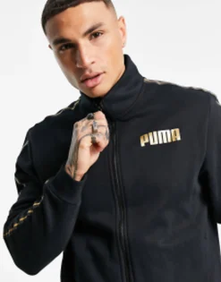 Puma Track Jacket In Black With Gold Taping