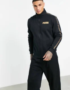 Puma Track Jacket In Black With Gold Taping