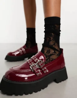 Raid Mitali Chunky Loafer With Hardware In Burgandy