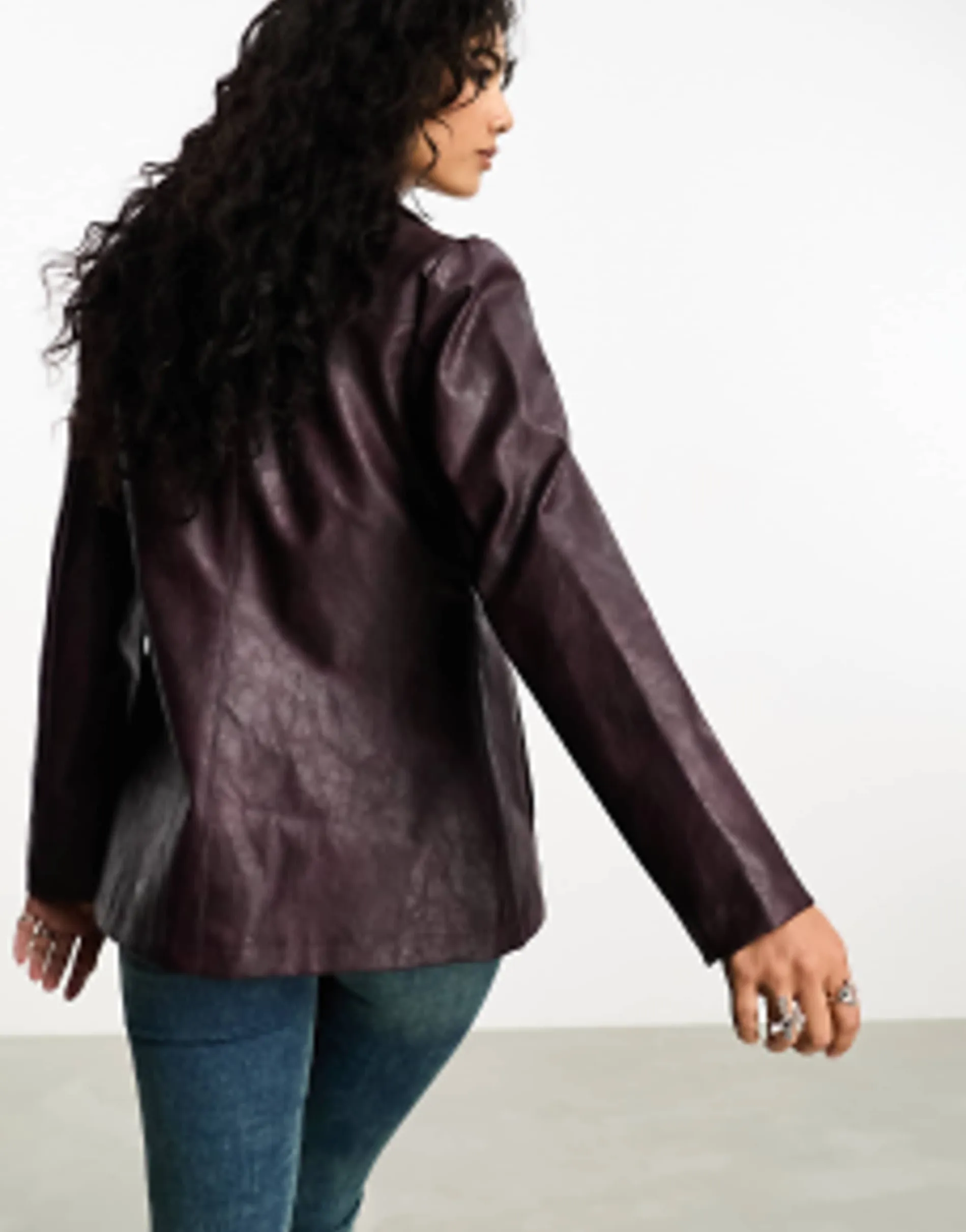 Reclaimed Vintage 90'S Distressed Faux Leather Blazer Coat In