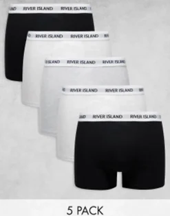 River Island 5 Pack Trunks In White And