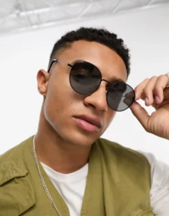 River Island Flat Round Sunglasses In