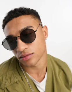 River Island Flat Round Sunglasses In
