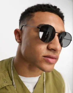 River Island Flat Round Sunglasses In