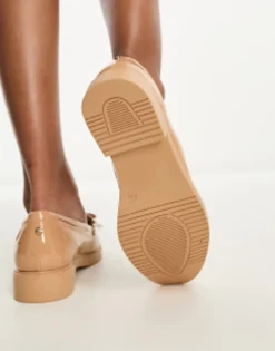 River Island Fringed Detail Patent Loafer In Beige