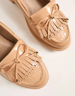 River Island Fringed Detail Patent Loafer In Beige