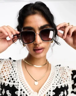 River Island Oversized Glasses With Metal Rim In