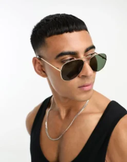 Selected Homme Aviator Sunglasses In Gold