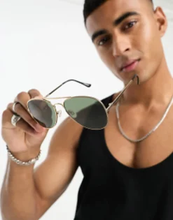 Selected Homme Aviator Sunglasses In Gold