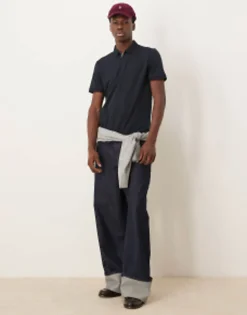 Selected Homme Half Zip Polo In Navy
