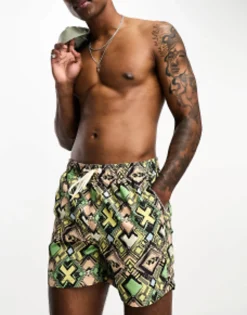 Selected Homme Swim Short In Bold Print