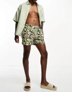 Selected Homme Swim Short In Bold Print