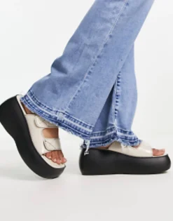 Shelly'S London Lola Chunky Double Strap Sandals In Bone