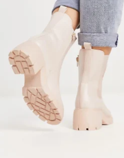 Simply Be Wide Fit Cleated Block Heeled Chelsea Boot In Stone