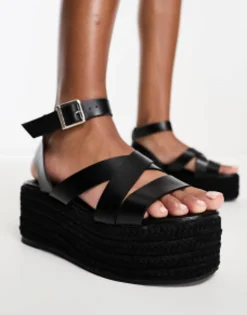 Simply Be Wide Fit Espadrille Flatforms In Black