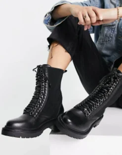 Simply Be Wide Fit Leather Pull On Chelsea Flat Ankle Boots With Cleated Sole In