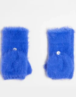 Skinnydip Fluffy Mittens In Cobalt