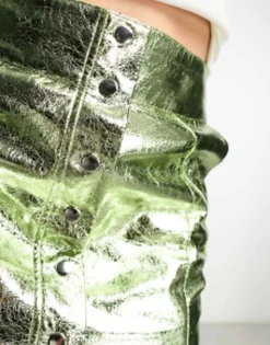 Something New X Lame. Cobain Metallic Button Front Mini Skirt In