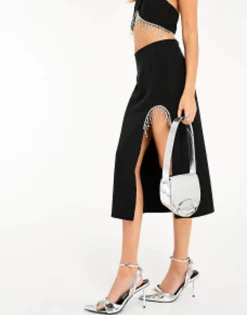 Something New X Lame. Cobain Diamante Halterneck Crop Top And Midi Skirt Co-Ord
