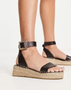 South Beach Pu Two Part Espadrille Sandal With Textured Buckle In