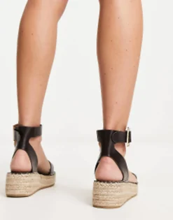 South Beach Pu Two Part Espadrille Sandal With Textured Buckle In