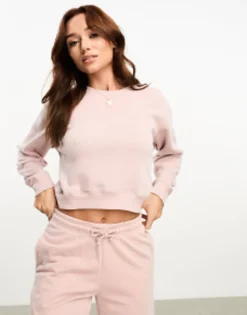 Stradivarius Cropped Sweatshirt And Jogger Co-Ord In Blush