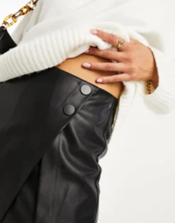 Stradivarius Faux Leather Wrap Front Skort In