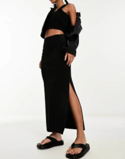 Stradivarius Jersey Maxi Skirt With Side Split In