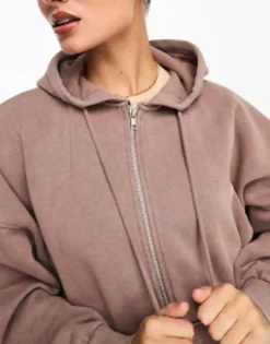 Stradivarius Oversized Zip Thru Hoodie And Jogger Co-Ord In Washed Brown