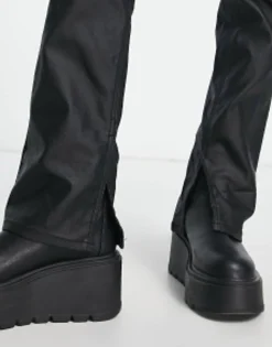 Stradivarius Petite Coated Flare Jean With Split Hem Detail In