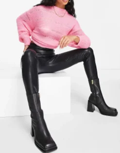 Stradivarius Petite Faux Leather Skinny Trouser In