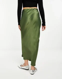 Stradivarius Satin Midi Slip Skirt In