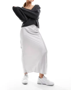 Stradivarius Satin Midi Slip Skirt In