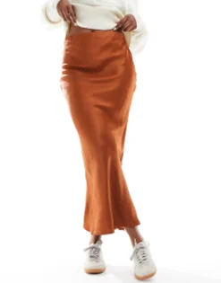 Stradivarius Satin Midi Slip Skirt In