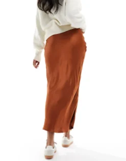 Stradivarius Satin Midi Slip Skirt In