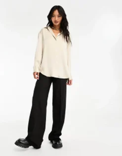 Stradivarius Satin Shirt In Champagne