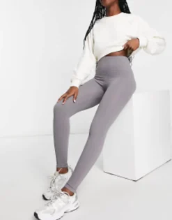 Stradivarius Seamless Ribbed Leggings In Charcoal
