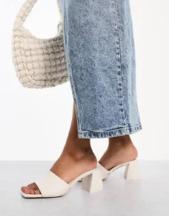 Stradivarius Square Toe Chunky Heeled Sandal In