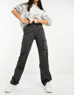 Stradivarius Straight Leg Cargo Trouser With Adjustable Waist In
