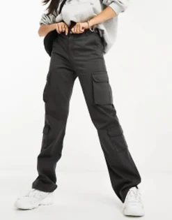 Stradivarius Straight Leg Cargo Trouser With Adjustable Waist In