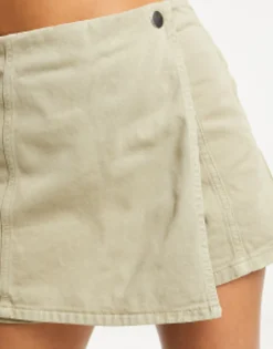 Stradivarius Twill Wrap Skort In Soft Khaki