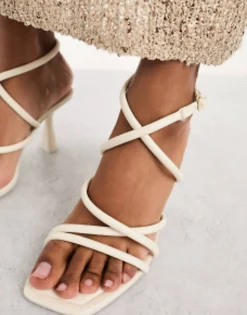 Stradivarius Wide Fit Strappy Heeled Sandal With Squared Toe In